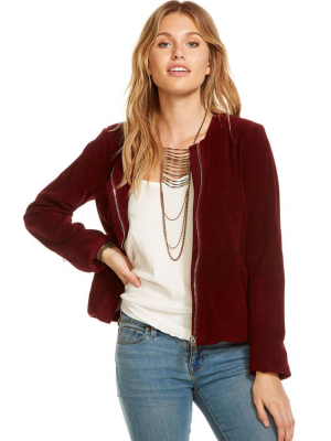 Leather Collarless Coco Jacket W/ Zipper Detailing