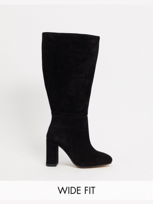 Asos Design Wide Fit Comet Suede Pull On Boots In Black