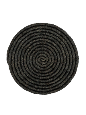 Black Woven Abaca Round Placemat, 15"
