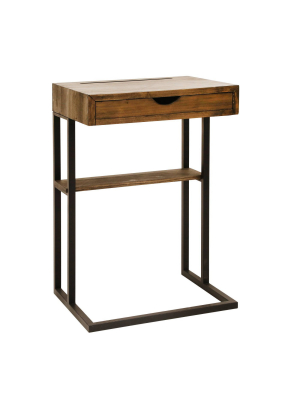 27" Wood/metal C Table With Tray And Usb Port Brown - Sagebrook Home