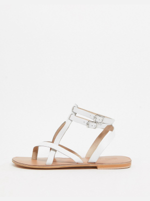 Asos Design Franca Leather Gladiator Sandals In White