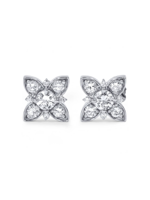 Pompeii3 1 Ct Floral Starburst Diamond Studs 14k White Gold