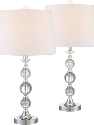 360 Lighting Modern Table Lamps Set Of 2 Stacked Crystal Ball Silver White Drum Shade For Living Room Family Bedroom Bedside