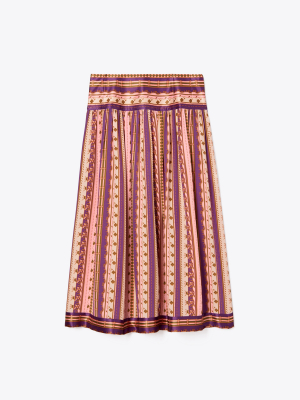 Silk Burnout Pleated Skirt