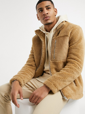 Topman Sherpa Fleece Jacket In Stone