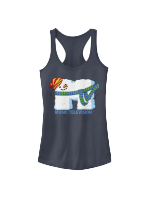 Junior's Mtv Christmas Snowman Logo Racerback Tank Top