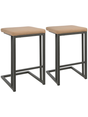 Set Of 2 Roman Industrial Counter Height Barstool Gray/camel - Lumisource