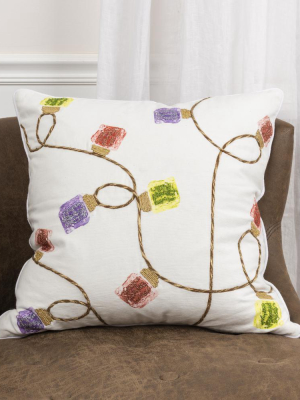 Christmas String Of Lights 20"x20" Multi Color Cotton Poly Filled Pillow