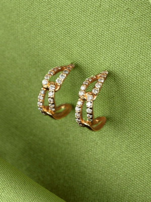 Open Link Diamond Huggie Earrings