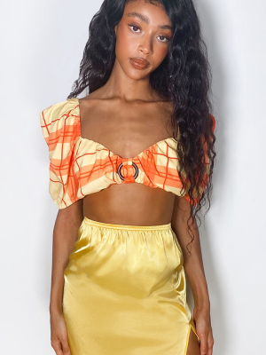 Orange Check Print Ring Detail Crop Top