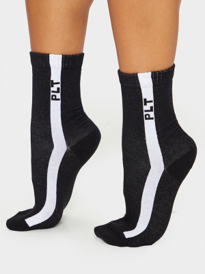 Prettylittlething Black With White Stripe Socks