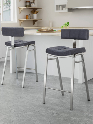 Set Of 2 25.5" Batz Modern Microfiber Counter Height Barstools Navy Blue - Christopher Knight Home