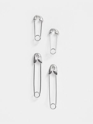 Asos Design Pack Of 2 Earrings In Safety Pin Design In Silver Tone