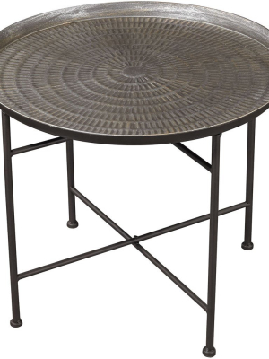 Hess Embossed Pewter Accent Table