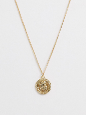 Asos Design Necklace With Coin Pendant In Gold Tone