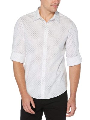 Untucked Roll Sleeve Polka Dot Shirt