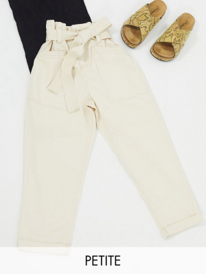 Topshop Petite Utility Pants In Ecru