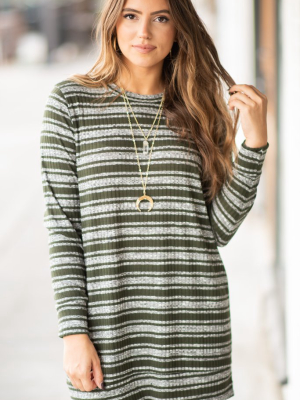 Reason For Happiness Olive Green Striped Tunic