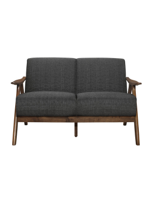 Lexicon 1138dg-2 Damala Collection Retro Inspired Love Seat Couch, Polyester Fabric, Walnut Frame, Dark Grey