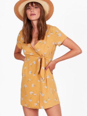 Elena Short Sleeve Wrap Mini Dress - Sunray Yellow Floral Print