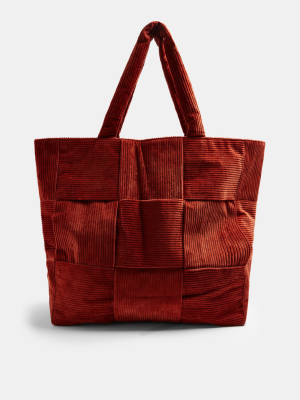 Rust Corduroy Weave Large Tote Bag