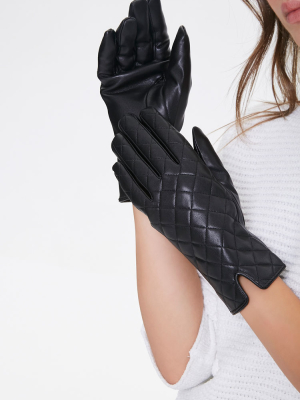 Quilted Faux Leather Gloves