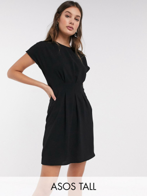 Asos Design Tall Cinched Waist Mini Dress In Black