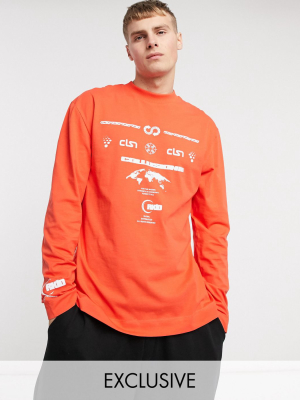 Collusion Long Sleeve T-shirt With Print In Red