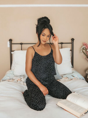 Satin Dotted Cami & Pants Pj Set