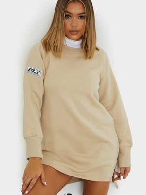 Prettylittlething Stone Slogan Dip Hem Sweat...