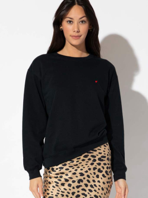 Heart Emb Classic Sweatshirt - Black