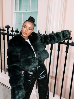 Black Premium Cropped Faux Fur Bubble Coat