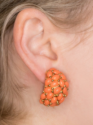 Coral Cabochon Hoop Clip Earrings