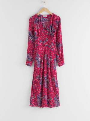 Paisley V-cut Midi Dress