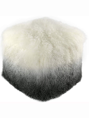 Tibetan Sheep Pouf, White To Grey