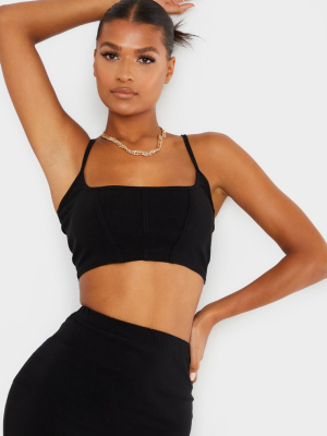 Black Stretch Corset Binding Strappy Crop Top