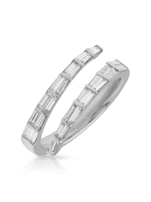 14kt White Gold Baguette Diamond Open Wrap Ring