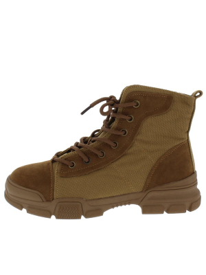 Wolf2 Tan Stitch Patch Lace Up Hiking Boot