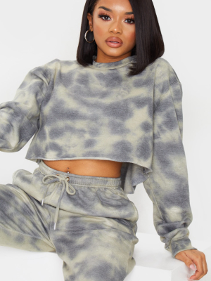 Petite Sage Green Tie Dye Cropped Sweater