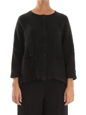 Black Linen Jacket Blouse