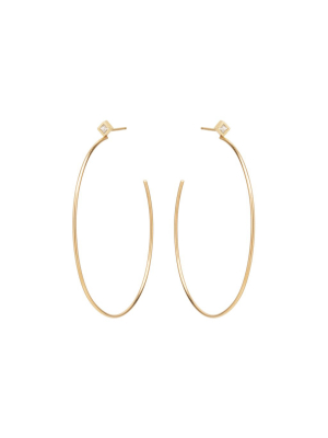 14k Large Princess Diamond Hoops