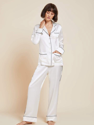 Coco Ivory Jet Black Silk Satin Pajama Set