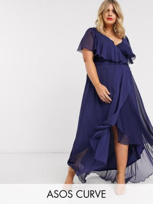 Asos Design Curve Cape Back Dipped Hem Maxi Dress