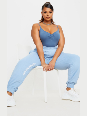 Prettylittlething Plus Dusty Blue Logo Print...