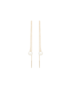 14k Cable Chain Threader Earrings With Pearls