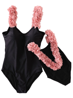 'eve' Pink Feather Trim Swimsuit