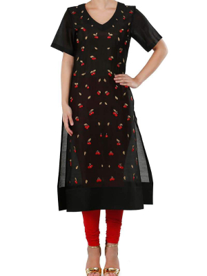 Cherry Motifs Embroidered Asymmetric Kurta