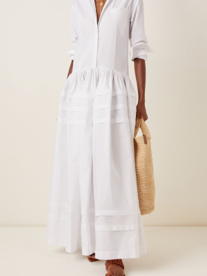 Pleated Tiered Cotton-poplin Maxi Dress