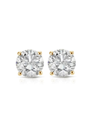 Pompeii3 1ct Round Diamond Stud Earrings In 14k Yellow Gold With Screw Backs