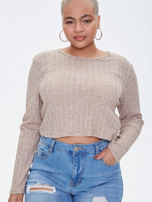 Plus Size Ribbed Long-sleeve Top